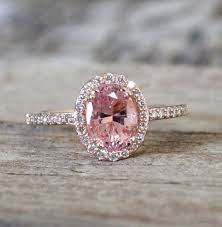 On Hold 1 53 Cts Pink Peach Sapphire Diamond Halo Ring In 14k Rose Gold Wedding Rings Engagement Yellow Engagement Rings Pink Diamond