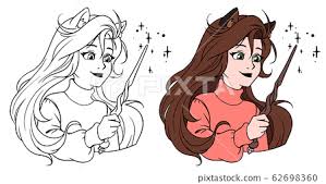 Cute Girl With Magic Wand Hand Drawn Cartoon Stock Illustration 62698360 Pixta