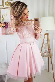 Off The Shoulder Pink Short Homecoming Dresses Long Sleeve Lace Short Prom Dress Cocktail Party Dress Back To School Dress In 2020 Mini Homecoming Dresses Short Homecoming Dress Homecoming Dresses