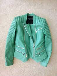 Balmain Aqua Green Leather Jacket Size 36 Jupiterloop Green Leather Jackets Leather Jacket Jackets