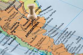 Waving colorful national flag of argentina on a gray map background. Mapas De Argentina Etapa Infantil