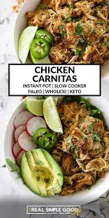 Chicken Carnitas Slow Cooker Or Instant Pot Recipe In 2020 Instant Pot Chicken Thighs Recipe Slow Cooker Recipes Healthy Clean Eating Healthy Instant Pot Recipes