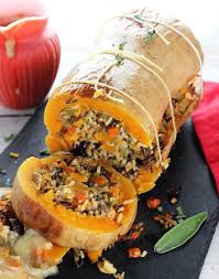 These butternut squash recipes are delightful and daring for thanksgiving. Stuffed Roasted Butternut Squash Vegan Holiday Thanksgiving Christmas Vegetarian Centerpiece Main Gluten Free Fill My Recipe Book