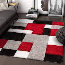 Well Woven Ella Red Geometric Boxes Thick Soft Plush 3d Textured Shag Area Rug 5x7 5 Black And Red Living Room Grey And Red Living Room Red Living Room Decor
