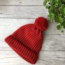 Ladies beanie messy bun hat winter warm knitted crochet pony tail baggy ski cap. Red Knitted Hat Bobble Hat Chunky Knit Accessories Red Knit Hat Hats For Women Knitted Beanie