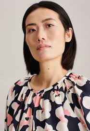 Damen Regular Schlupfbluse Druck dunkelblau