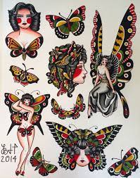 Butterfly Ladies Fine Art Print Traditional Butterfly Tattoo Traditional Tattoo Woman American Traditional Tattoo
