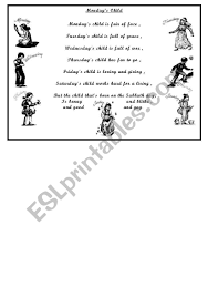 Days Of The Week Poem Esl Worksheet By Orangepippin