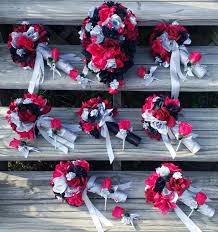 Black And Silver Wedding Bouquet Pin By Silk Flowers By Jean On Red Black Wedding Ideas Wedding Bouquets Sets Bridal Bouquet Sets Cascading Bridal Bouquets