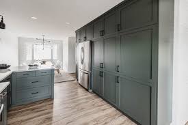 Modern Olive Green Kitchen Before After Lemon Thistle In 2020 Green Kitchen Olive Green Kitchen Kitchen Wall Cabinets