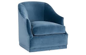 This swivel, vintage style club chair is perfect for any old style home or office. One Kings Lane Bridget Swivel Club Chair Harbor Blue Velvet One Kings Lane