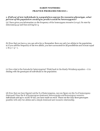 2pq = (2)(.98)(.02) = 0.04 or 1 in 25. The Hardy Weinberg Equation Worksheet Answers Worksheet List