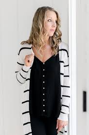 Black And White Striped Cardigan Classic Black White Striped Cardigan Duster Length This Versatile Cardigan Is Great For A Casua Work Outfits Women Affordable Work Clothes Striped Cardigan