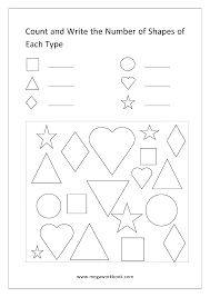Your preschooler may not often encounter shapes in his everyday conversation nor is it the most important subject that he will study in school. Free Printable Shapes Worksheets For Preschool Kindergarten Counting The Shapes Identifying The Shapes Megaworkbook