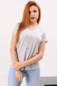 Bayan Tisort Tasli Gri T Shirt Kisa Genc Moda Fashion Spor Aksesuar Dikis Kadin Giyim 2018 Gunluk Rahat Kaliplari Tarzi Tasarim Moda Gri Kadin