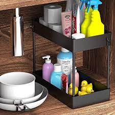 Not all organizers are created the same, however. Amazon Com Under Sink Organizer Under Bathroom Sink Storage 2 Tier Organizer Bath Collection Baskets With Hooks Black Under Sink Shelf Organizer Rack Multi Purpose Under Sink Storage For Bathroom Kitchen Home Improvement