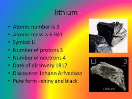 Large deposits are found in the uyuni desert in bolivia , and salar del hombre. Mitchell Higginbotham Lithium And Beryllium Lithium Atomic Number Is 3 Atomic Mass Is Symbol Li Number Of Protons 3 Number Of Neutrons 4 Date Of Ppt Download
