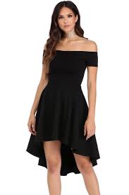 Black Off Shoulder Cocktail Party Skater Dress Ladies Day Dresses High Low Party Dresses Elegant Dresses For Women