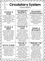 Circulatory System Project Choice Board Body Systems Middle School Circulatory System Circulatory System Activities