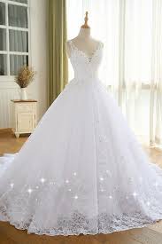 208 80 Luxury Tulle V Neck Neckline Ball Gown Wedding Dresses With Beaded Lace Appliques In 2020 Ball Gown Wedding Dress Bridal Dresses Wedding Dresses Lace