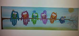 Handprint Family Leinwand Owls Basteln Handabdrucke Basteln Bastel Ecke Kinder Leinwand