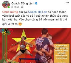 Quách thị lan trở thành đại diện duy nhất của bộ môn điền kinh nhận được suất đặc cách tham dự olympic tokyo 2020. Vyysq Fhzwm6qm
