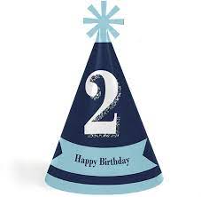 Amazon Com 2nd Birthday Boy Two Much Fun Cone Happy Second Birthday Party Hats For Kids And Adults Set Of 8 Standard Size Toys Games