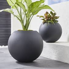 Sphere Dark Gray Planters Crate And Barrel Gray Planter Large Backyard Landscaping Outdoor Planters