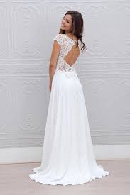 A Line Cap Sleeves Open Back Lace Chiffon Bridal Wedding Dresses With Sweep Train Robe Marie Laporte Robe Mariee Boheme Robe De Mariee