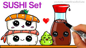 Kawaii is the culture of cuteness in japan. How To Draw Kawaii Sushi Easy Sushi Wasabi And Soy Sauce Step By Step Cartoon Food Youtube