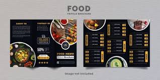 Food Trifold Brochure Menu Template Fast Food Menu Brochure For Restaurant With Yellow And Dark Blue Color Modeles De Menu Menu Fast Food Menu Alimentaire