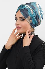 Aise Tesettur Indigo Desenli Burgu Bone Indigo Trendler Kadin
