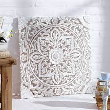 Carved Wooden Wall Panel Distressed White Wall Art Decor Hanging Panels 60x60 Cm Ebay In 2020 Carved Wall Art White Wood Wall Decor Carved Wood Wall Panels