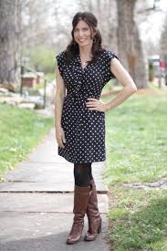 Black And White Polka Dot Dress With Black Tights Mrs American Made Polka Dots Madeinusa Outfit Details Black And American Made Clothing Fall Boots Outfit Lovely Dresses