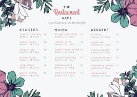 A Vintage Restaurant Menu Template With Floral Accents In The Corners And A White Background Menu Card Design Menu Cards Business Card Design Inspiration