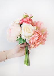 Natural touch tropical orange coral lily cascade silk wedding bouquet. Blush Coral Silk Peony And Ranunculus Bouquet Cheap Wedding Flowers Unique Wedding Flowers Flower Bouquet Wedding