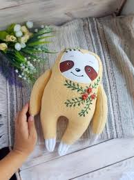 Sloth Plushie Stuffed Animal Faux Fur Friendly Sloth Novelty Etsy Fabric Art Doll Fabric Animals Dolls Handmade