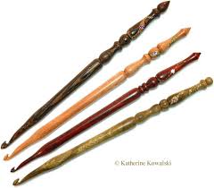 Katherine Kowalski Professional Woodturner Artist Signature Ornate Crochet Hooks Wooden Crochet Hooks Wood Crochet Hook Crochet Hooks