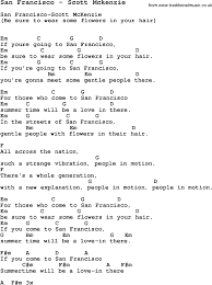 Song San Francisco By Scott Mckenzie With Lyrics For Vocal Performance And Accompaniment Chords Guitar Chords For Songs Guitar Chords And Lyrics Guitar Songs