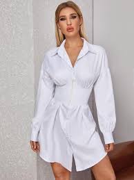 Button Front Corset Detail Shirt Dress Shein In 2020 Shirt Dress Dresses Fashion