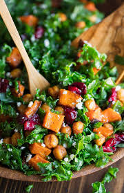 Roasted Butternut Squash Kale Salad With Chickpeas And Cranberries Recipe Butternut Squash Kale Kale Salad Butternut