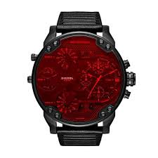 Black And Red Mens Watch Men S Chronograph Mr Daddy 2 0 Black Leather Strap With Red Crystal Lens Watch Diesel Watches For Men Diesel Watch Watches For Men