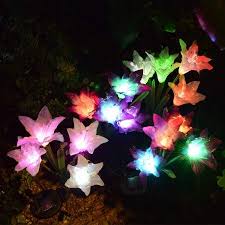 2 Pack Outdoor Solar Garden Stake Lights Coolmade Solar Powered Lights With 8 Lily Flower Multi Color Changing Led Solar Stake Lights For Garden Patio Back Solar Flower Solar Lights Garden