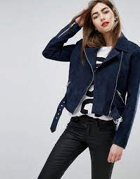 Moss Copenhagen Luxury Suede Biker Jacket Navy Asos Leather Jackets Women Latest Fashion Clothes Stylish Jackets