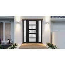 Vdom Front Exterior Prehung Metal Plastic Door Frosted Glass Manux 8002 Matte Black 2 Side Windows Office And Residential Doors Entrance