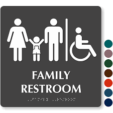 Bilingual wash your hands before leaving this room sign. Family Restroom Signs