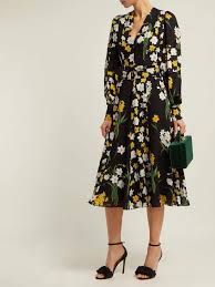 Andrew Gn Daffodil Print Silk Midi Dress Womens Black Print Silk Midi Dress Midi Dress Black Silk Midi Dress