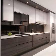 Modern Minimalist Kitchen Large Wood Finish Drawers On Lowers With White Uppers Latest Kitchen Designs Kitchen Interior Design Modern Kitchen Design