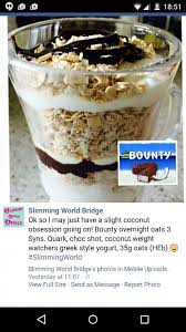 Bounty Overnight Oats Credit To Slimming World Bridge On Facebook Dietplan Slimming World Breakfast Slimming World Overnight Oats World Recipes