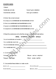 This article is the second in a series of lessons devoted to teaching vertebrates in the elementary classroom. Vertebrate And Invertebrate Exercises Esl Worksheet By Yovily23